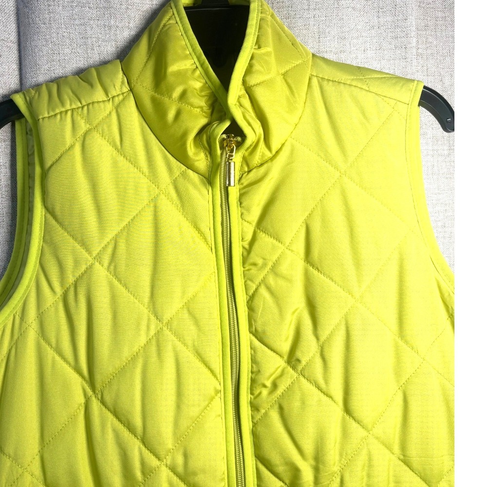 New Directions Weekend Lime Green Quilted Vest Women Medium Full Zip Pockets